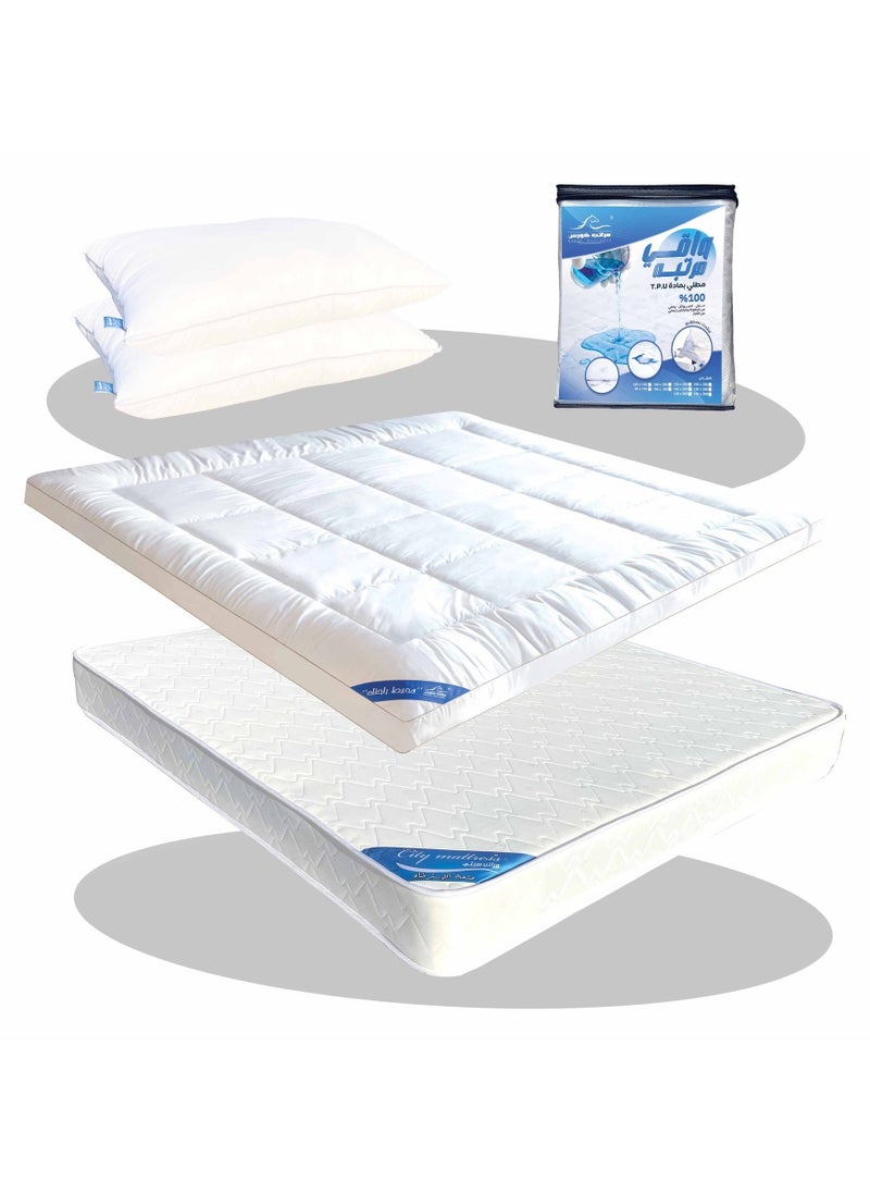 HORSE MATTRESS King Bed Set 200x200 cm – Premium City Comfort Bundle: Mattress with Bonnell Springs, Hotel Topper 8cm, Waterproof Protector & 2 Hotel Pillows by Horse Mattresses  - Image 1