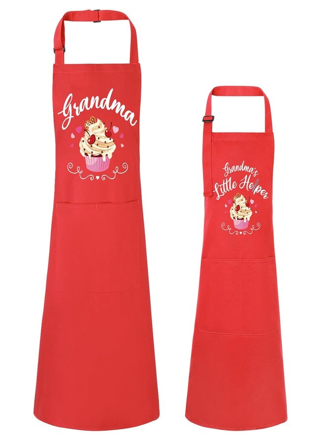 XLSXEXCL 2 Pcs Adults Kids Matching Apron Set, Funny Grandma and Me Aprons, Adjustable Kitchen Apron with 2 Pockets, Grandma and Granddaughter Matching Gift for Cooking, Baking, Painting, Training - Image 1