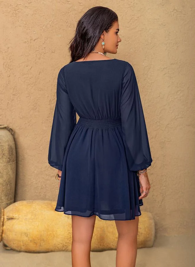 تايك تو Take Two V-Neck Lantern Sleeve Elegant Mini Dress