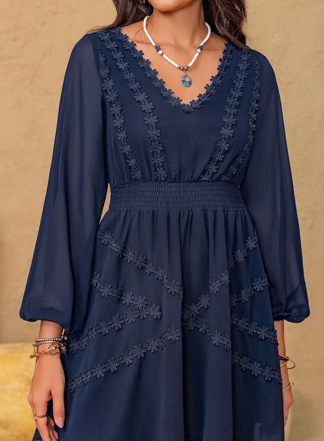 تايك تو Take Two V-Neck Lantern Sleeve Elegant Mini Dress