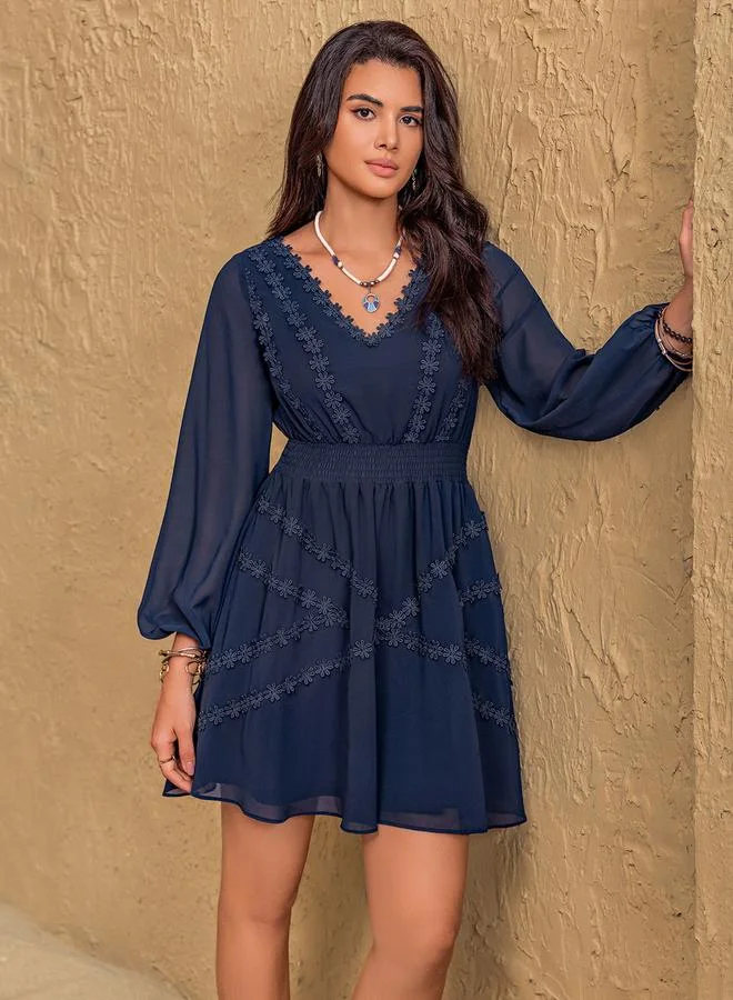 تايك تو Take Two V-Neck Lantern Sleeve Elegant Mini Dress