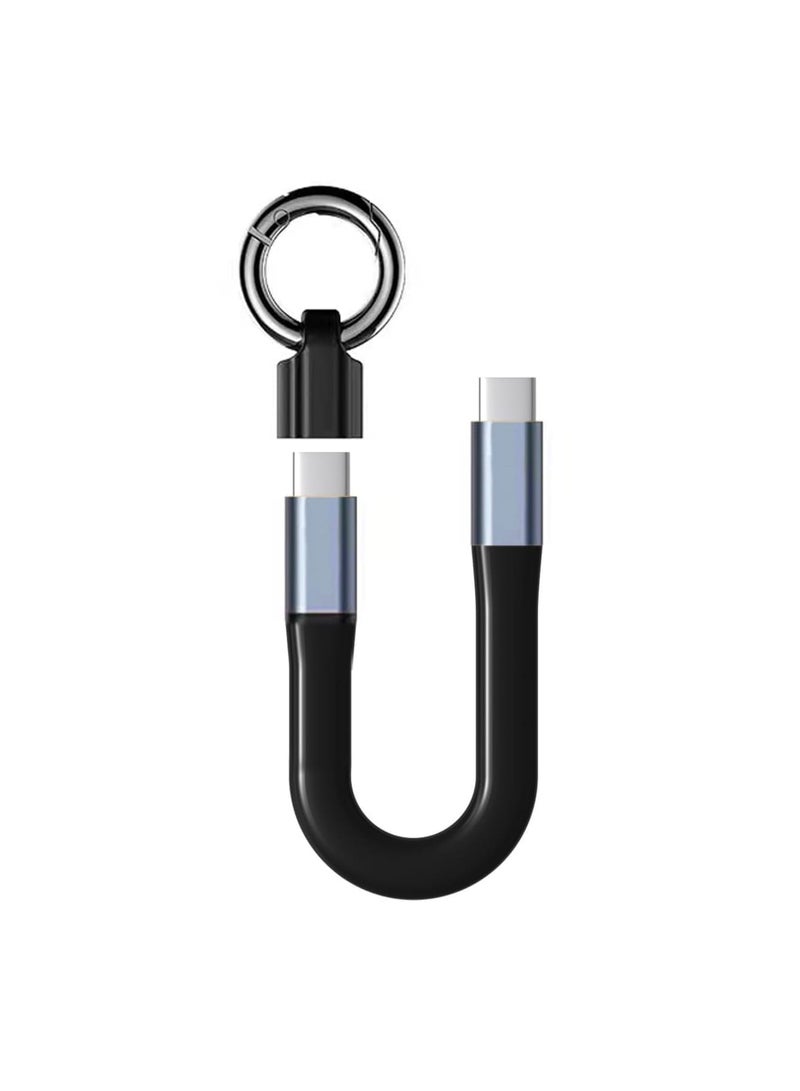 Barakah شاحن مفاتيح USB C إلى USB C، كابل شحن قصير محمول للشحن السريع ونقل البيانات، كابل مناسب للسفر لهاتف iPhone 16/15 Pro Max، Galaxy (أسود) - Image 1