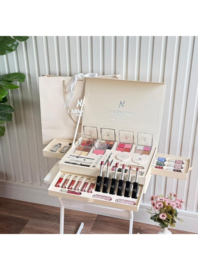 Harmony Makeup is a complete makeup set in multiple colors; everything you're looking for in one box. It's beige in color. - Image 4