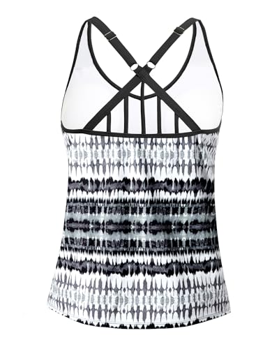 Yonique Womens Tankini Top Only Athletic Swim Top Modest Tankini Swimsuit No Bottom Black and White XL - Image 5