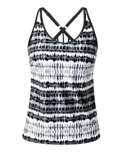 Yonique Womens Tankini Top Only Athletic Swim Top Modest Tankini Swimsuit No Bottom Black and White XL - Image 3