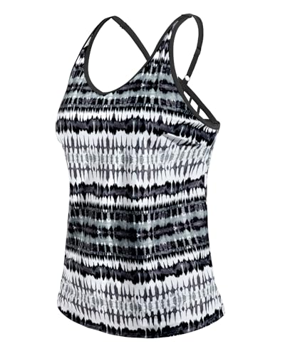 Yonique Womens Tankini Top Only Athletic Swim Top Modest Tankini Swimsuit No Bottom Black and White XL - Image 4