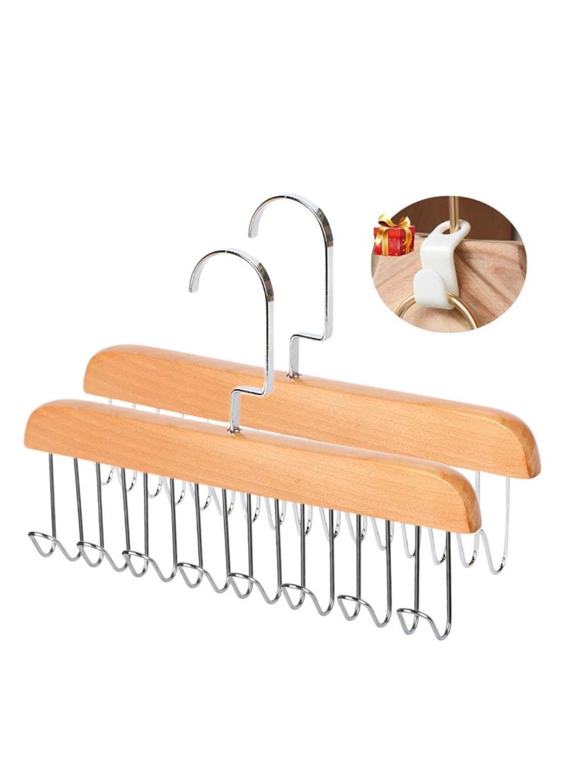 BenQuand 2Pcs Belt Hanger for Closet/Belt Hanger with 8 Hooks/Sturdy Wooden Non-Slip Belt Holder for Closet Space Saving/Rotating Display Belt Rack for Bra, Hat,Tops  - Image 1
