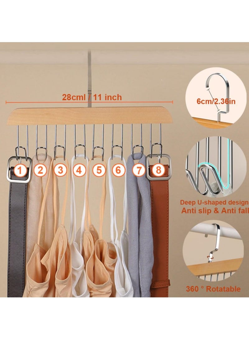 BenQuand 2Pcs Belt Hanger for Closet/Belt Hanger with 8 Hooks/Sturdy Wooden Non-Slip Belt Holder for Closet Space Saving/Rotating Display Belt Rack for Bra, Hat,Tops  - Image 2