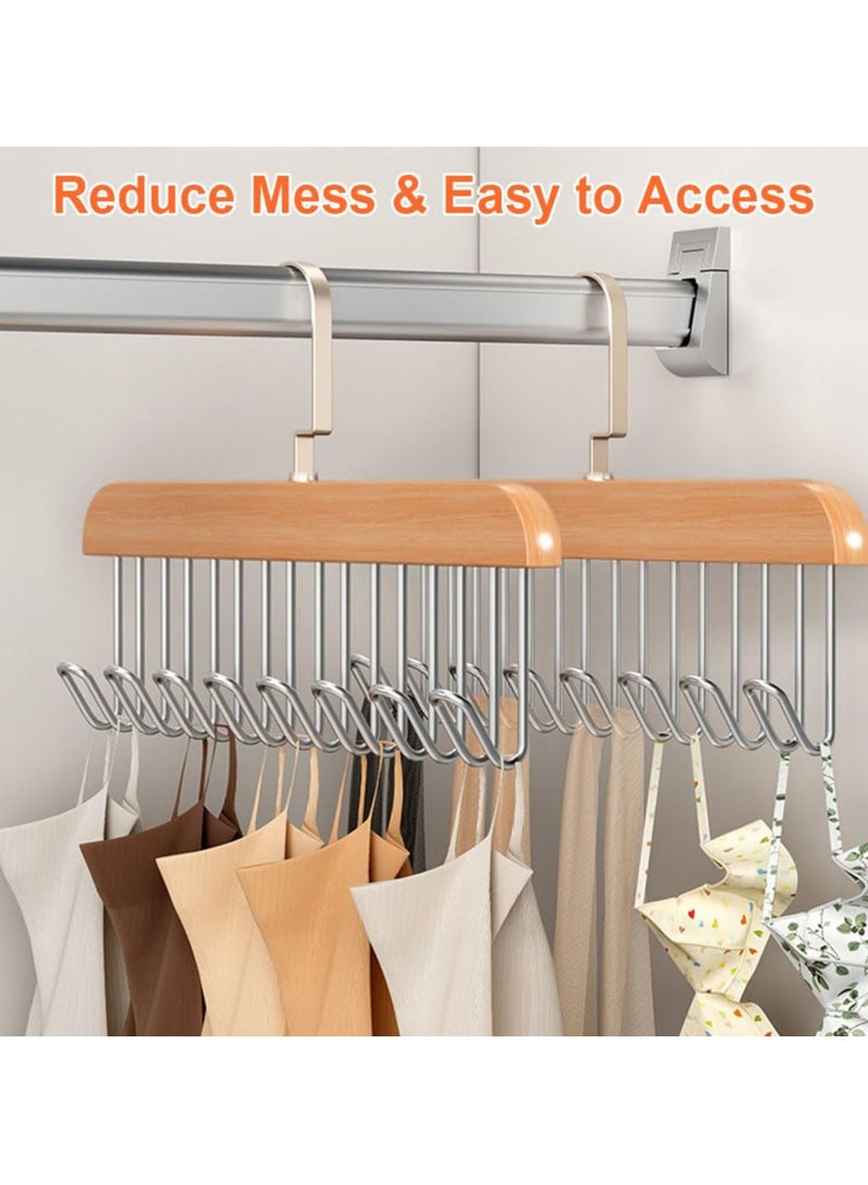 BenQuand 2Pcs Belt Hanger for Closet/Belt Hanger with 8 Hooks/Sturdy Wooden Non-Slip Belt Holder for Closet Space Saving/Rotating Display Belt Rack for Bra, Hat,Tops  - Image 3