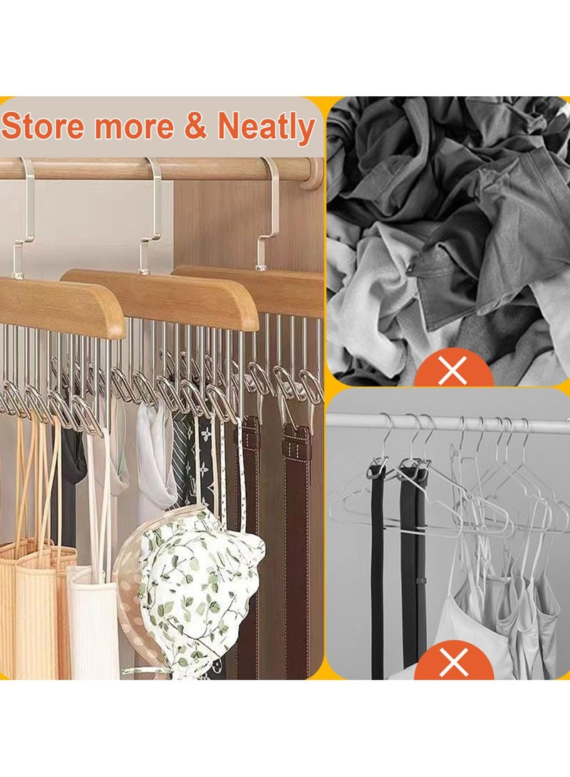 BenQuand 2Pcs Belt Hanger for Closet/Belt Hanger with 8 Hooks/Sturdy Wooden Non-Slip Belt Holder for Closet Space Saving/Rotating Display Belt Rack for Bra, Hat,Tops  - Image 4