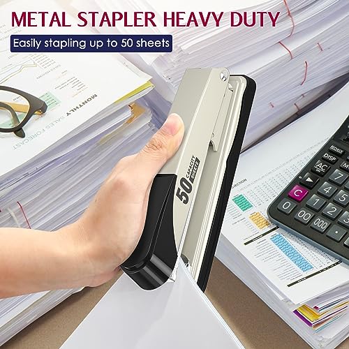 Swihauk Metal Stapler Heavy Duty 50 Sheet Capacity with 1750 Staples and Staple Remover, Full Strip Staplers for Desk, No Jam, Non-Slip for Office & Classroom, White - Image 3