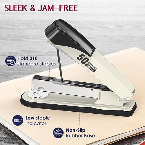 Swihauk Metal Stapler Heavy Duty 50 Sheet Capacity with 1750 Staples and Staple Remover, Full Strip Staplers for Desk, No Jam, Non-Slip for Office & Classroom, White - Image 4