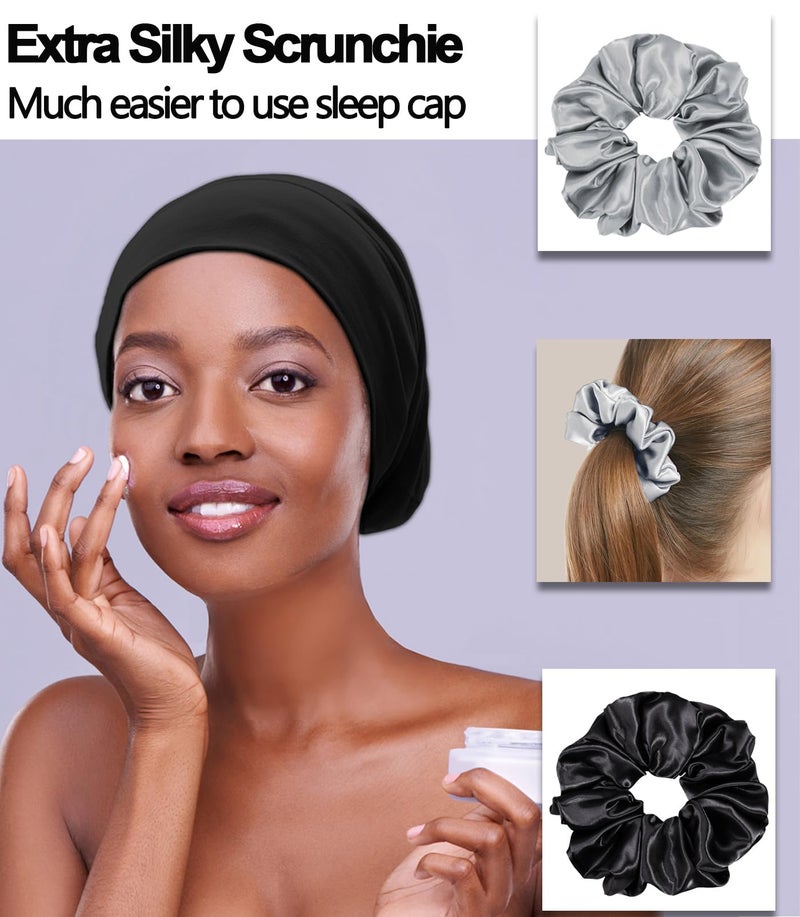 vidsel Sleep Cap Bonnet for Sleeping Black Women, Adjustable Cooling Ice Silk Lined Bonnet for Curly Braids Hair Cover Beanie Hat - Image 4