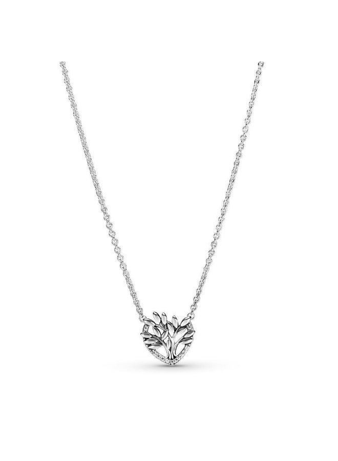 xozgdovg 925 Sterling Silver Heart-shaped Hollow Carved Leaf Diamond Pendant Necklace