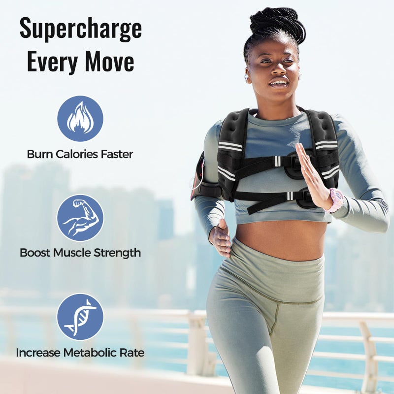 Zeerun Weighted Vest for Women & Men with Reflective Stripe and Adjustable Buckle, Comfortable & Durable Rucking Vest for Walking, Running & Strength Training, 15LBS-Black - Image 2