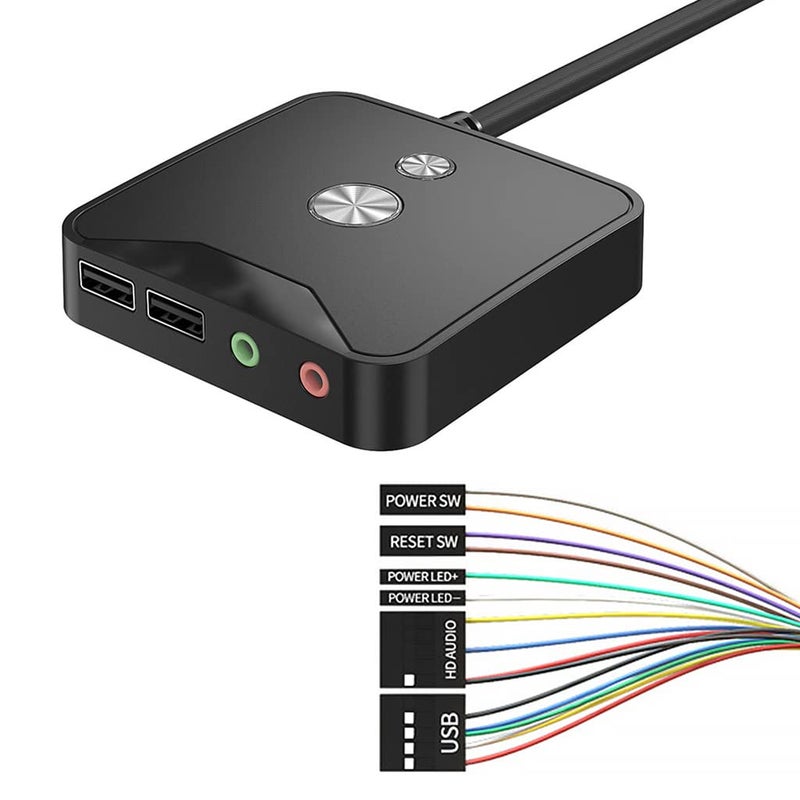 Verilux ® Desktop Computer Switch Power Supply on/Off Press Button Switch with Reboot Button, 2 USB Port and 3.5mm Audio Jacks 1.6m Cable PC Computer Host Modification Switch Power - Image 1
