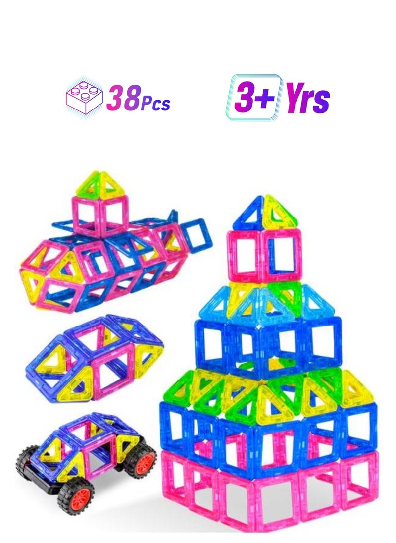 Magnetic Tiles Building Toy- 38 Piece Construction Set For Kids 38 