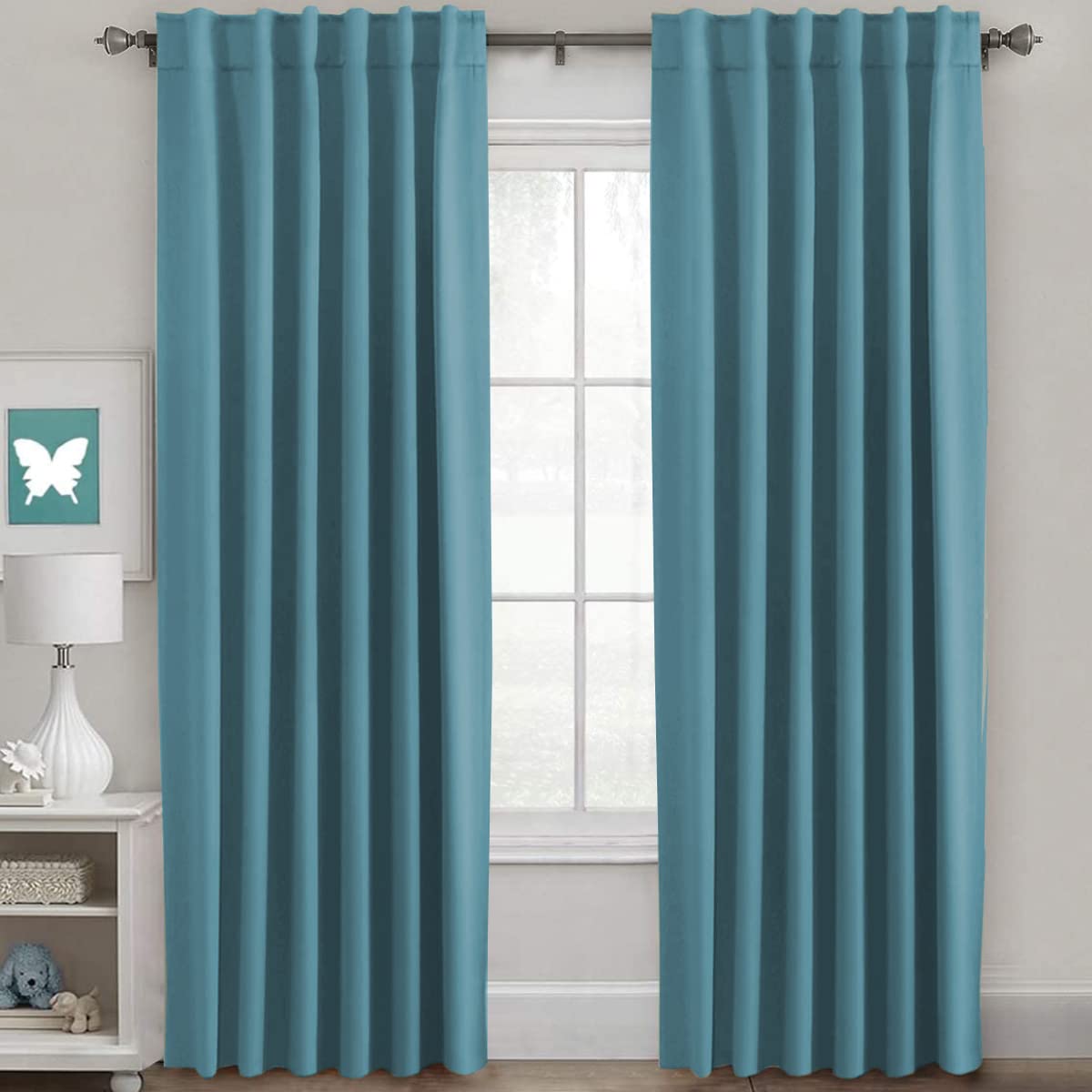 HVERSAILTEX Blackout Curtains Thermal Insulated Window Treatment Panels Room Darkening Blackout Drapes for Living Room Back TabRod Pocket Bedroom Draperies 2 Panels Storm Blue 52 x 96 Inch
