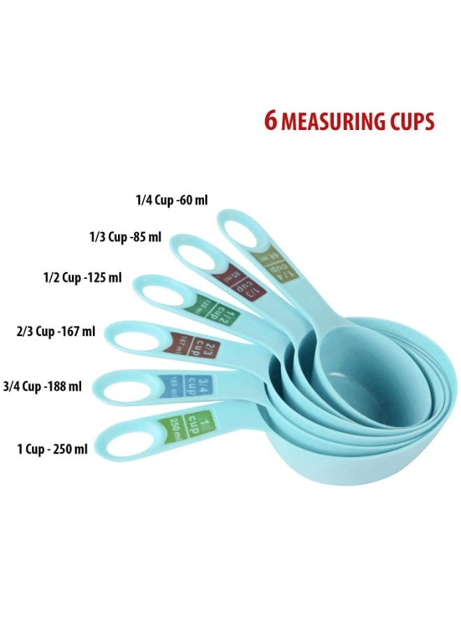 INOVERA (LABEL) Plastic 12 Piece Measuring Cups and Spoons for Kitchen Cake Baking and Cooking Teaspoon Tablespoon Spoon Accessories Tools Set (Sky Blue) - Image 3