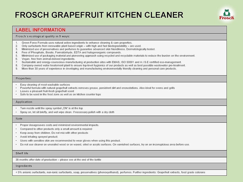 Frosch USA Kitchen Cleaner Spray Grapefruit 19 Ounce - Image 3