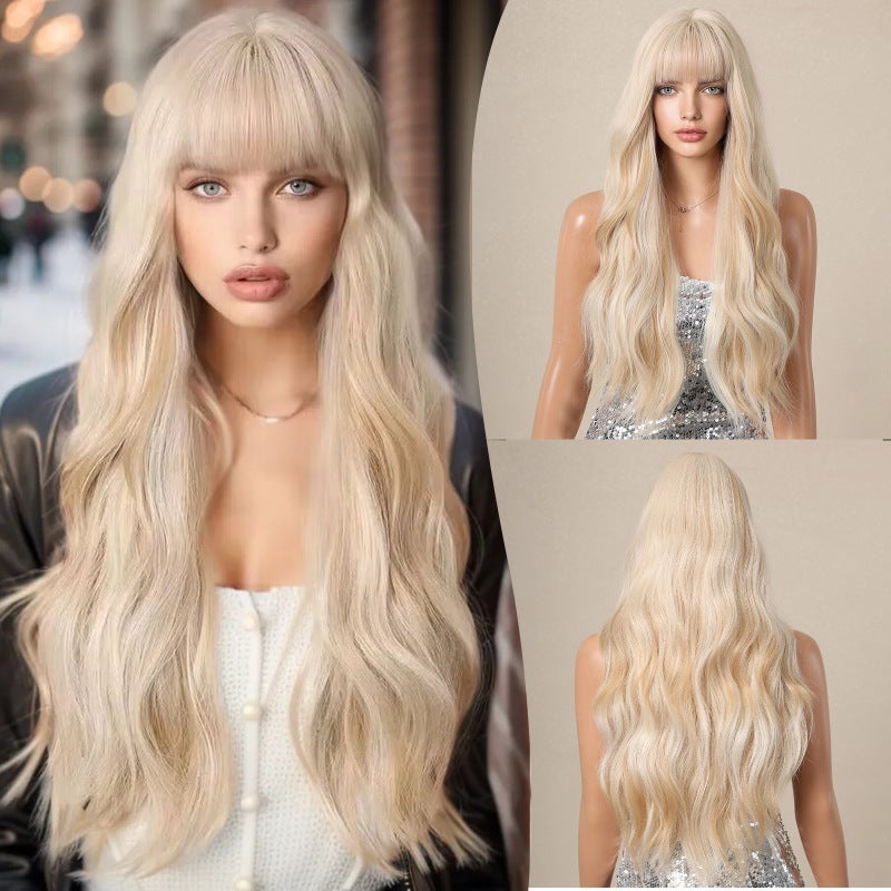 Long Curly Hair Wig: Blonde & White Mixed Color, High-grade High-temperature Synthetic Fiber - Breathable Adjustable Net Cap, Easy Care for Women, Parties, Cosplay & Daily Wear - Image 2