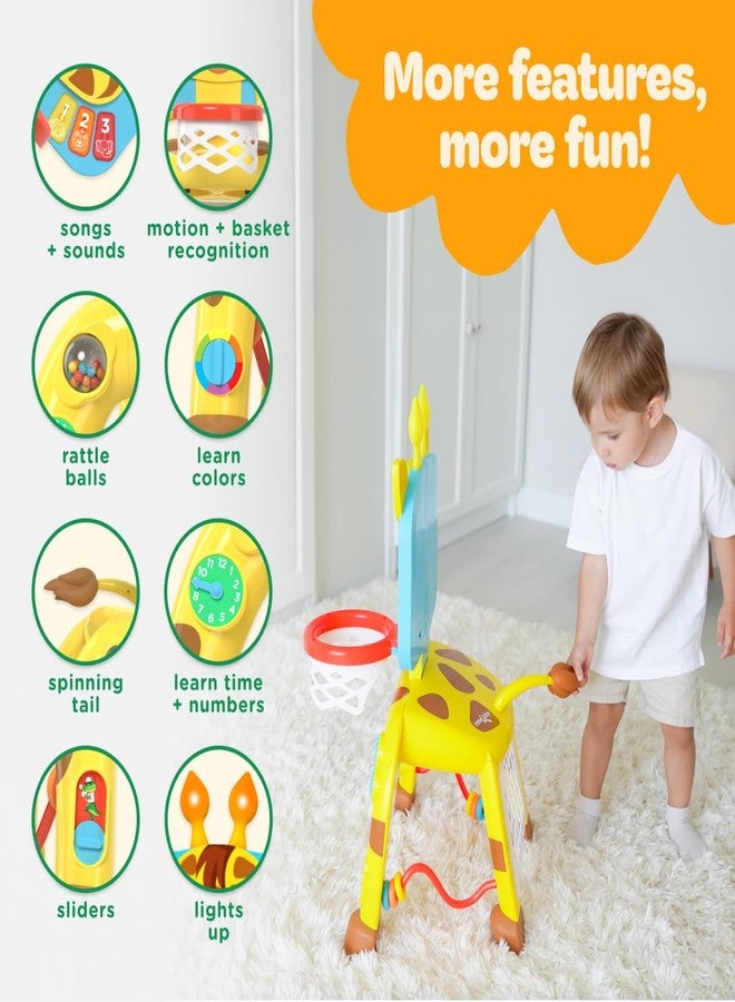 Move2Play مركز نشاط كرة السلة وهدف كرة القدم جيراف من موف2بلاي | 30+ صوتًا وأضواء | هدية للأطفال من 1 إلى 3 سنوات | لعبة للأطفال من 6 و12 و18 و24 شهرًا للبنات والأولاد - Image 3