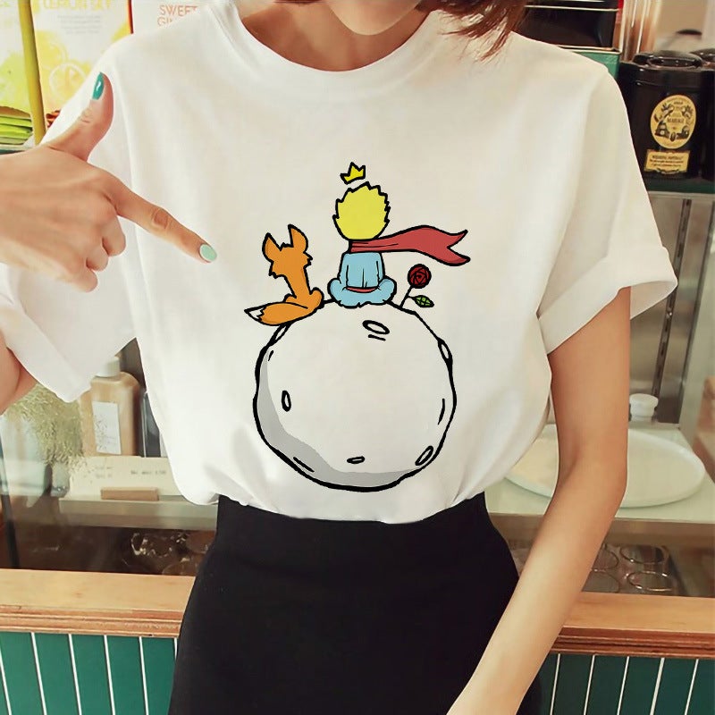 Cross-border Hot Sale Little Prince Printed Short-sleeved T-shirt Womens Top ebay Amazon wish GH904-J white