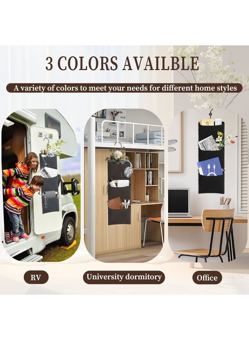 SYOSI Hanging Wall Basket, 3-Tier Storage Organizer with Hooks, Space-Saving Over the Door Wall-Mounted Decorative Basket, Boho Style for Magazines Towels and Accessories, Black - Image 5