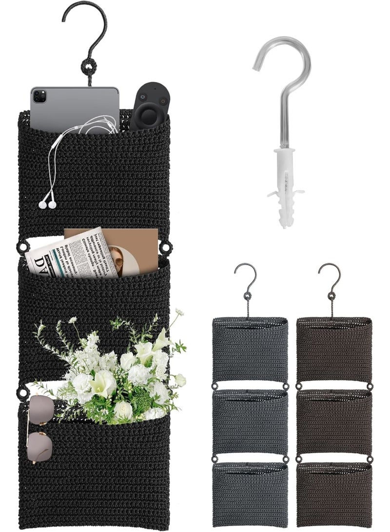 SYOSI Hanging Wall Basket, 3-Tier Storage Organizer with Hooks, Space-Saving Over the Door Wall-Mounted Decorative Basket, Boho Style for Magazines Towels and Accessories, Black - Image 1
