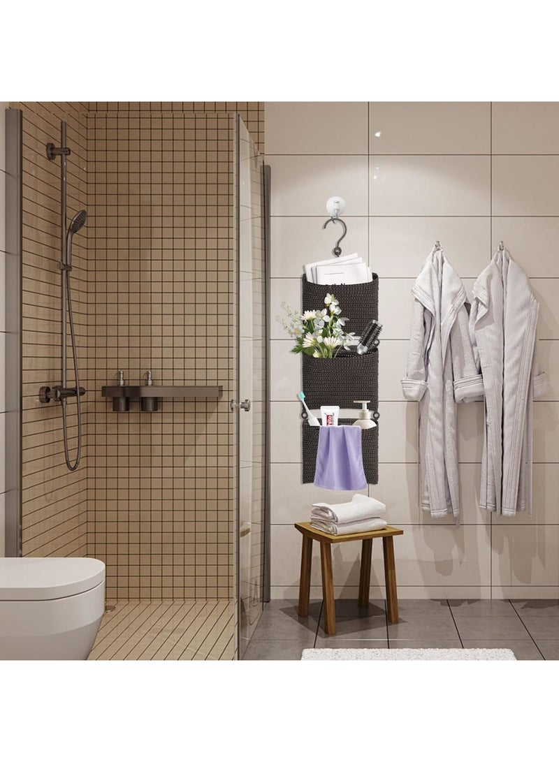 SYOSI Hanging Wall Basket, 3-Tier Storage Organizer with Hooks, Space-Saving Over the Door Wall-Mounted Decorative Basket, Boho Style for Magazines Towels and Accessories, Black - Image 2