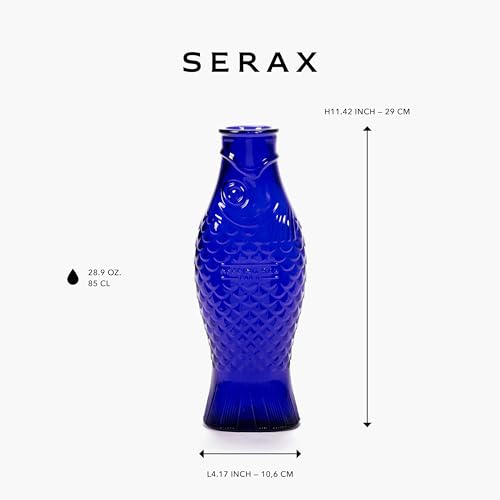 Serax Glass Water Pitcher | Fish & Fish glassware by Paola Navone | Wine Carafe Decanter 28.74 fl oz | Clear Dark Blue Bottle Container, hot & cold Drinks | Fridge Beverage Dispenser, Suitable as Vase - Image 2
