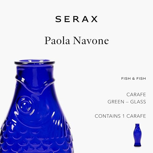 Serax Glass Water Pitcher | Fish & Fish glassware by Paola Navone | Wine Carafe Decanter 28.74 fl oz | Clear Dark Blue Bottle Container, hot & cold Drinks | Fridge Beverage Dispenser, Suitable as Vase - Image 3