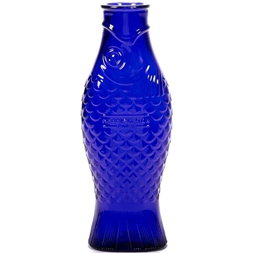 Serax Glass Water Pitcher | Fish & Fish glassware by Paola Navone | Wine Carafe Decanter 28.74 fl oz | Clear Dark Blue Bottle Container, hot & cold Drinks | Fridge Beverage Dispenser, Suitable as Vase - Image 1