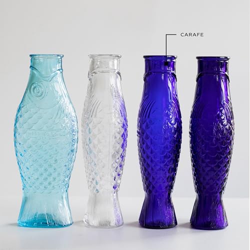Serax Glass Water Pitcher | Fish & Fish glassware by Paola Navone | Wine Carafe Decanter 28.74 fl oz | Clear Dark Blue Bottle Container, hot & cold Drinks | Fridge Beverage Dispenser, Suitable as Vase - Image 4
