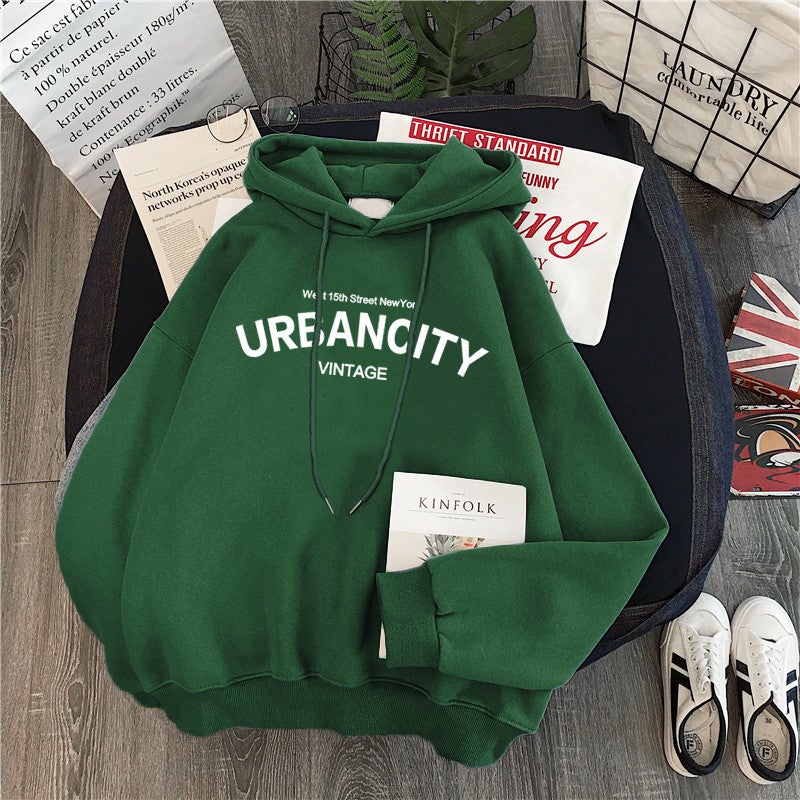 Winter Velvet Thick Hoodie Womens Loose Casual Long Sleeve Coat Dark green  - Image 1