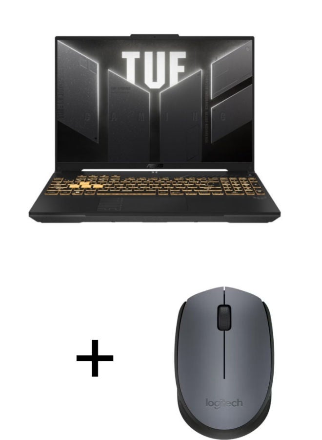 أسوس لابتوب TUF GAMING A15 بشاشة 15.6 بوصة عالية الدقة بالكامل / معالج AMD Ryzen 7 1700 / ذاكرة تخزين 16 جيجابايت / قرص SSD بسعة 512 جيجابايت / بطاقة رسومات NVIDIA GeForce RTX 3050 / مع ماوس لاسلكي Logitech M170 USB الإنجليزية/العربية black - Image 1