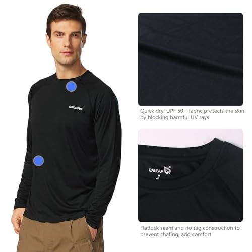 baleaf Men's Rash Guard Shirts Fishing Long Sleeve UV Sun Protection SPF T-Shirts UPF 50+ Lightweight Beach Black Size M - Image 3