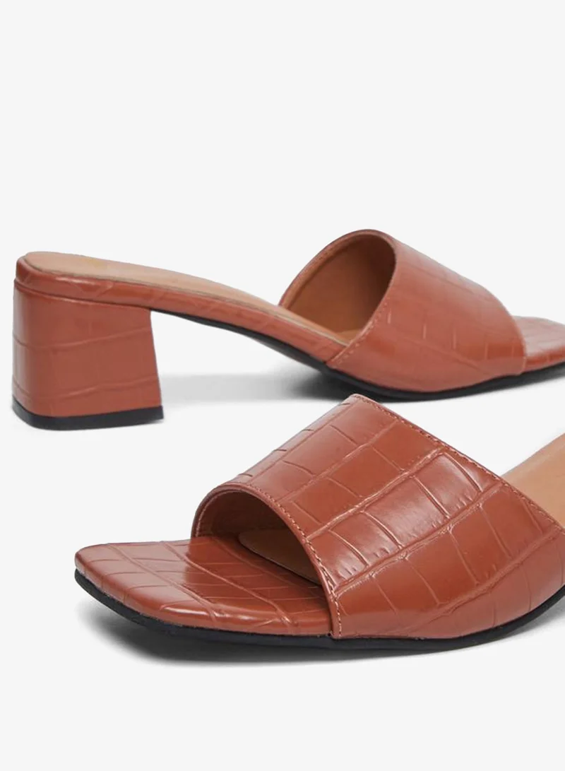 Styli Brown Textured Block Heel Sandals for Women | Best Price UAE