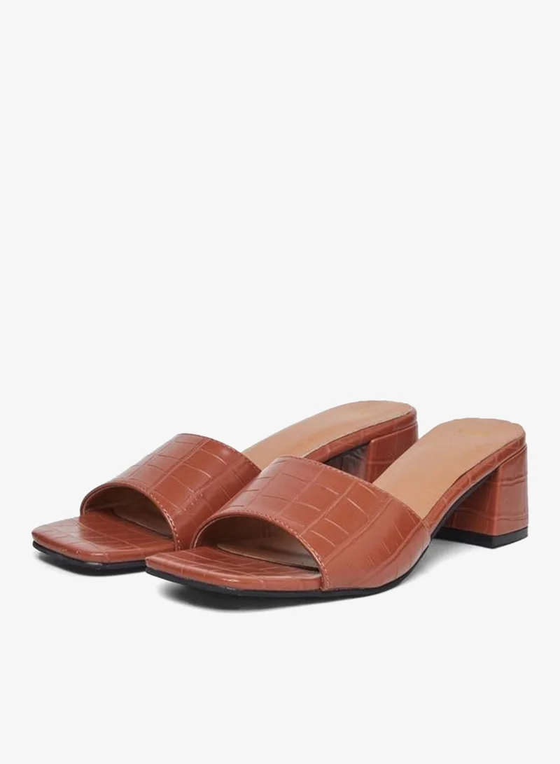 Styli Brown Textured Block Heel Sandals for Women | Best Price UAE