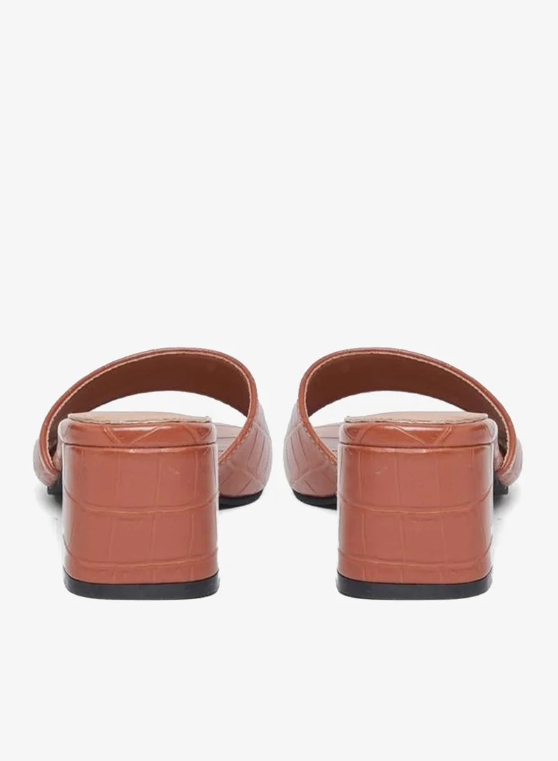 Styli Brown Textured Block Heel Sandals for Women | Best Price UAE