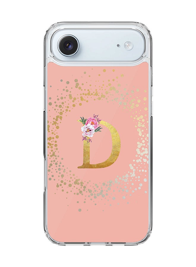 Stylizedd Classic Clear MagSafe Case for iPhone 17 Air , Hybrid Soft Case Flexible Edges Anti Drop TPU PC Gel Thin Transparent Cover [ Designed for iPhone 17 Air ] - Custom Monogram Initial Letter Floral Pattern Alphabet - D  (Rose Pink )