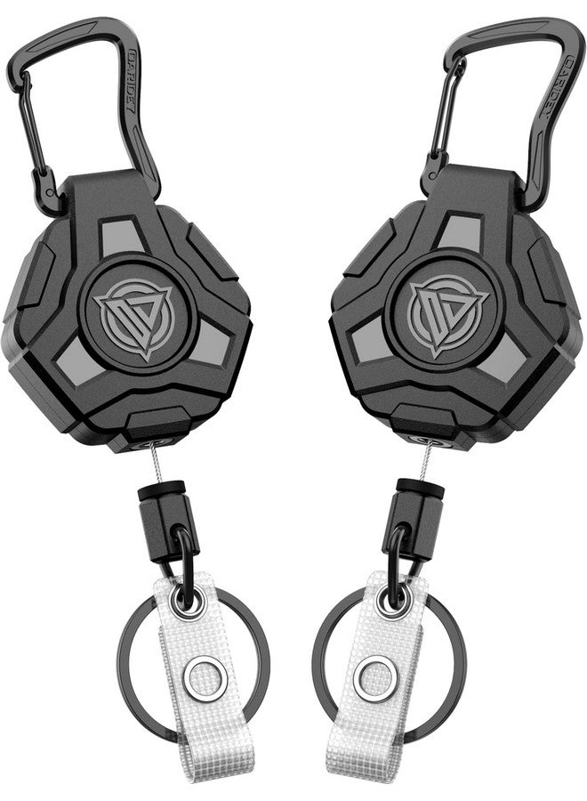 Oaridey 2 Pack Badge Reels Retractable Heavy Duty Retractable Keychain Tactical Id Badge Holder With Upgraded Zinc Alloy Carabiner 31.5'' Coated Steel Cord Bearing 8.0 Oz Black - Image 1