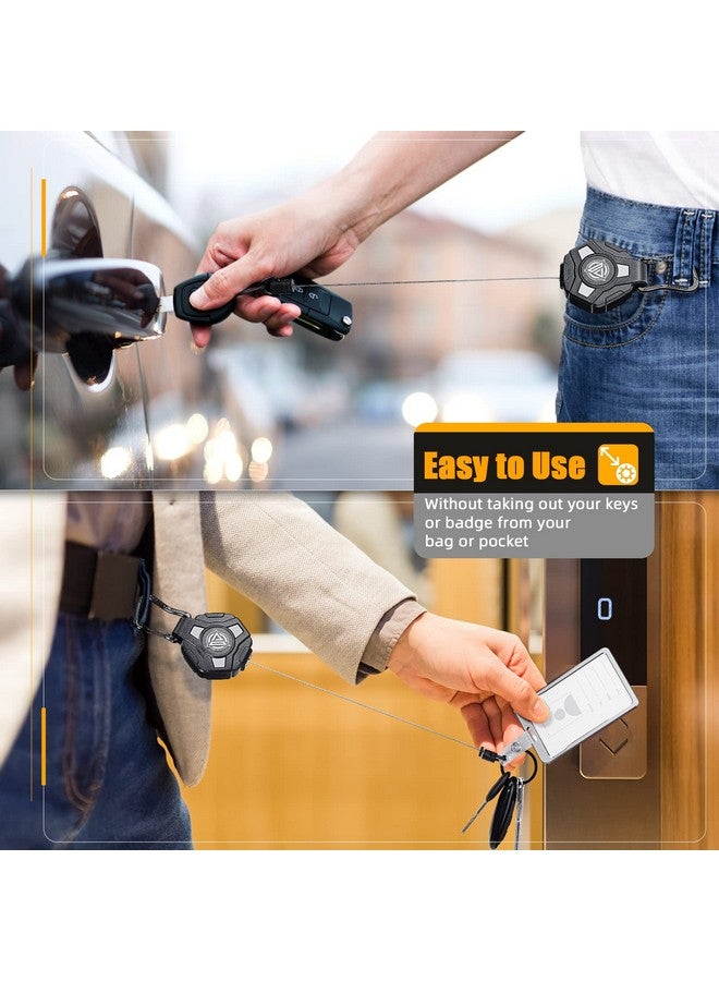 Oaridey 2 Pack Badge Reels Retractable Heavy Duty Retractable Keychain Tactical Id Badge Holder With Upgraded Zinc Alloy Carabiner 31.5'' Coated Steel Cord Bearing 8.0 Oz Black - Image 4