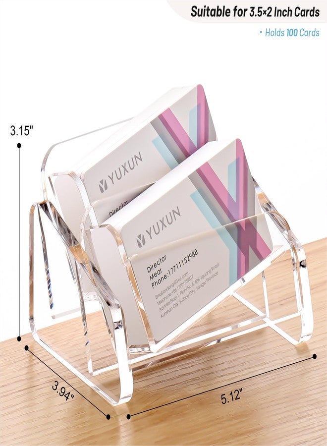 YUXUN Business Card Holder for Desk 2 Tier 2 Slots,Creative Acrylic Slanted Business Card Display Stand for Woman and Man,Organize 100 Cards-Clear,1 Pack - Image 2