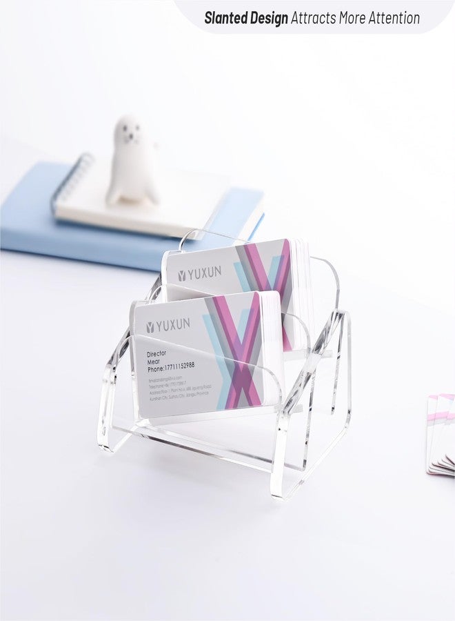 YUXUN Business Card Holder for Desk 2 Tier 2 Slots,Creative Acrylic Slanted Business Card Display Stand for Woman and Man,Organize 100 Cards-Clear,1 Pack - Image 3