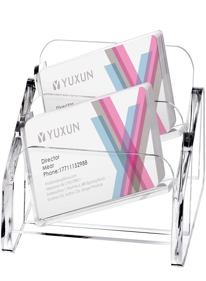 YUXUN Business Card Holder for Desk 2 Tier 2 Slots,Creative Acrylic Slanted Business Card Display Stand for Woman and Man,Organize 100 Cards-Clear,1 Pack - Image 1
