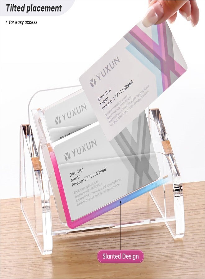 YUXUN Business Card Holder for Desk 2 Tier 2 Slots,Creative Acrylic Slanted Business Card Display Stand for Woman and Man,Organize 100 Cards-Clear,1 Pack - Image 4