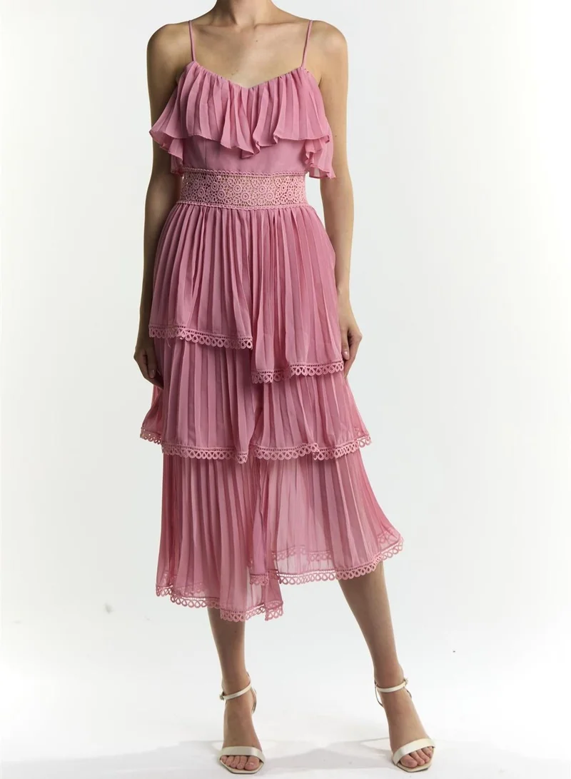 True Decadence Marie Rose Pink Frill Midaxi Dress