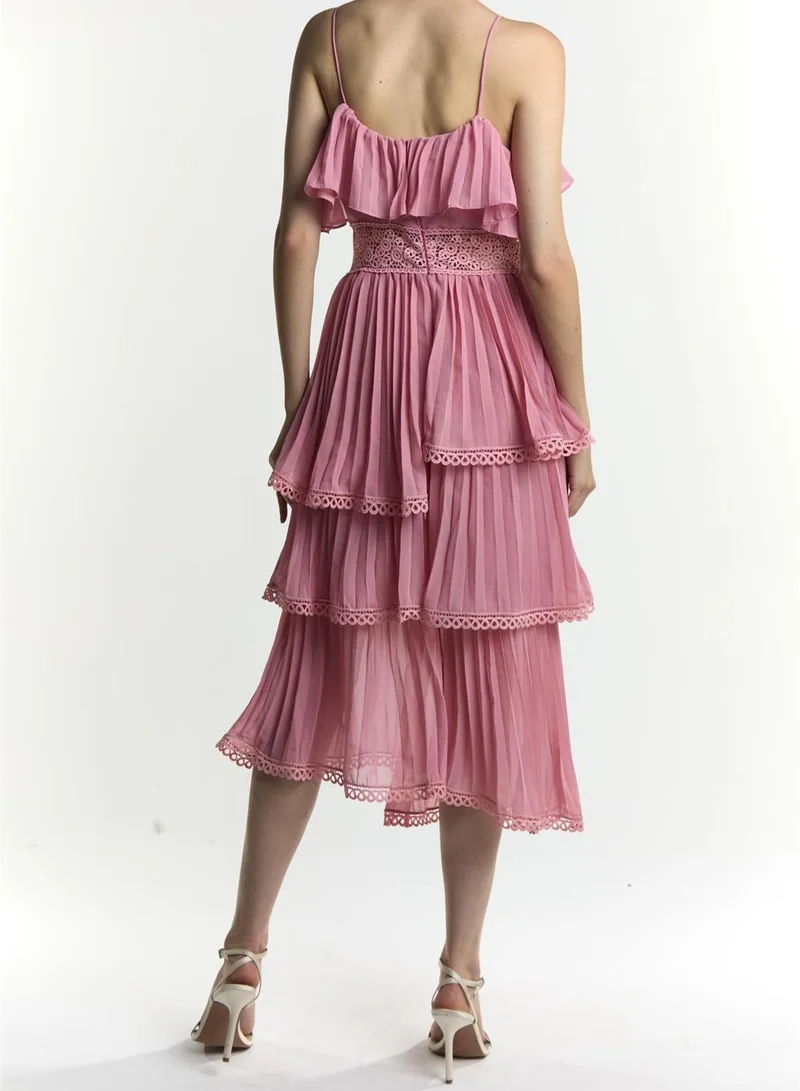 True Decadence Marie Rose Pink Frill Midaxi Dress