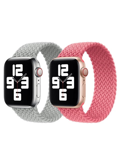 Braided Solo Loop Band Strap for Apple Watch Series 42/44/45mm Pearl White Strap with Pink Punch Strap(set of 2)